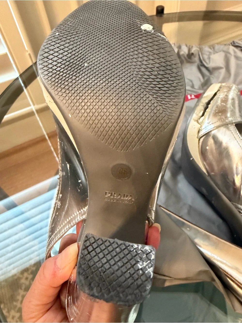 Prada Metallic Silver Slingback Platform High Heels RESTORATION PROJECT
